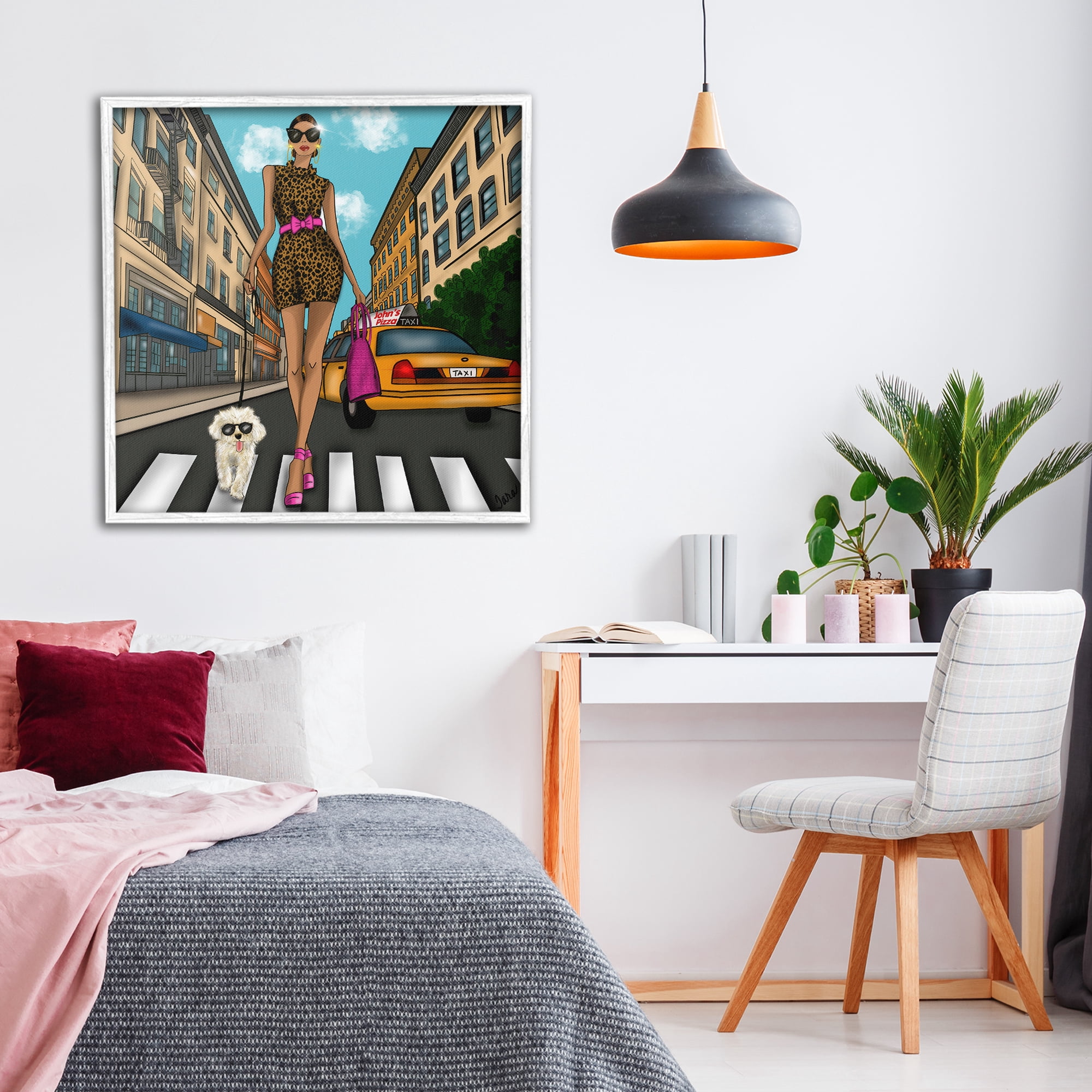 Stupell Industries Fashion Girl in Big City White Framed Giclee Art, design by Tara Boone