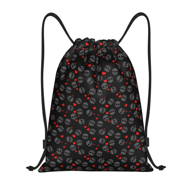 Xecao Love Valentine's skull Pattern Sports Drawstring Backpack - String Swim Gym Bag with Wet Proof Pocket for Women&Men-Medium