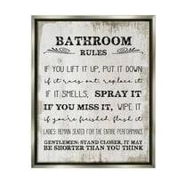 Stupell Industries Bathroom Rules Funny Word Wood Textured Design Luster Gray Framed Floating Canvas Wall Art, 16x20, by Daphne Polselli