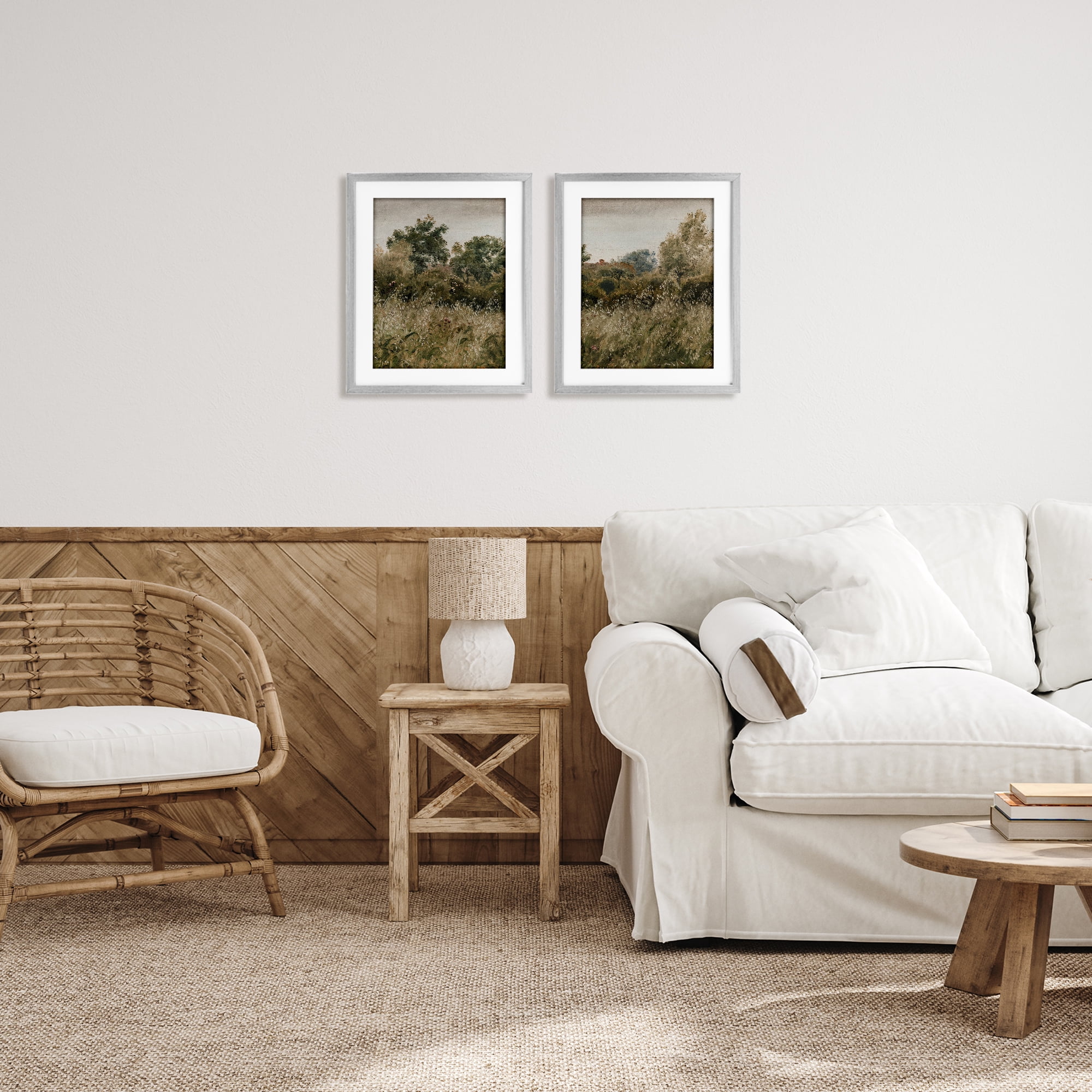 Rural Foliage Thicket 2 Piece Gray Framed Print Under Glass Set, design by Lettered and Lined