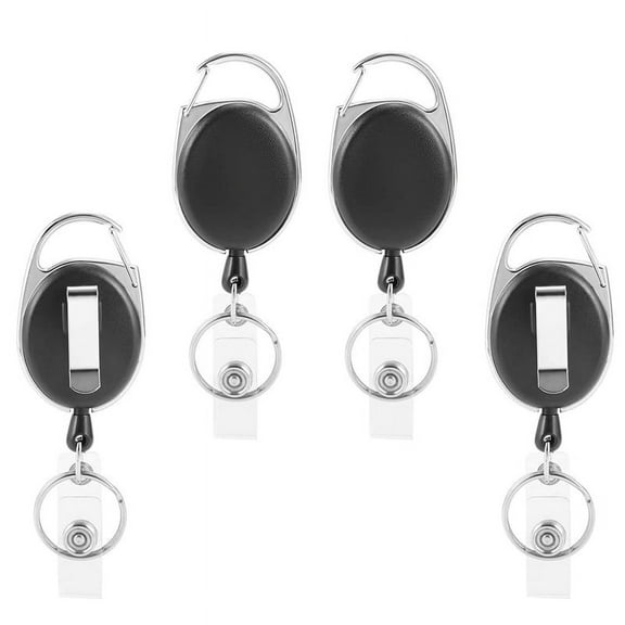 Extendable Key Fob, 4 ID Reel with Vinyl Strap and Key Ring, Extendable Lanyard, Carabiner