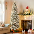 thumbnail image 1 of Alupssuc 7.5ft Prelit Snow Flocked Artificial Pencil Slim Christmas Tree with 320 Warm White Lights, 850 Fully Snowed Branch Tips, 1 of 7