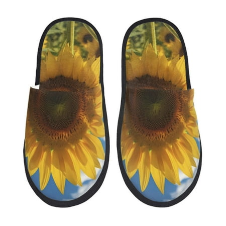 Balery Sky Golden Sunflower Field Slient Indoor Furry Fleece Comfort House Shoes Soft Non-Slip Home Shoes Cotton slippers House Slippers-- Medium