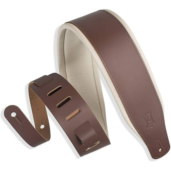 Levy's Leathers 3" Wide Leather Guitar Strap with Foam Padding and Garment Leather Backing; Brown and Cream
