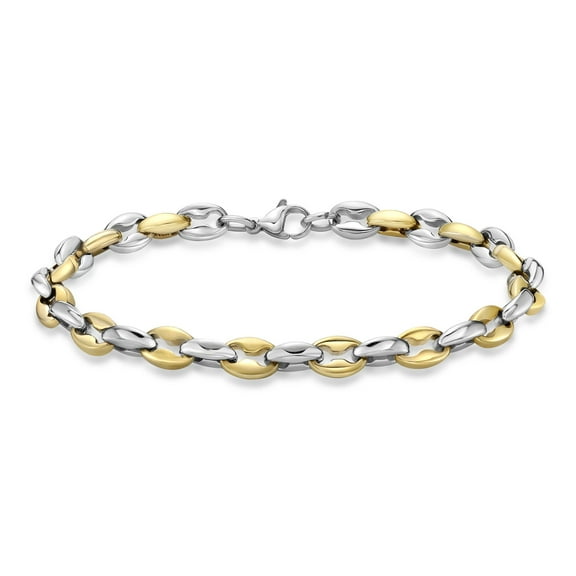 Metro Jewelry Two Tone Gold Ion Plated Stainless Steel Coin Link Chain Bracelet