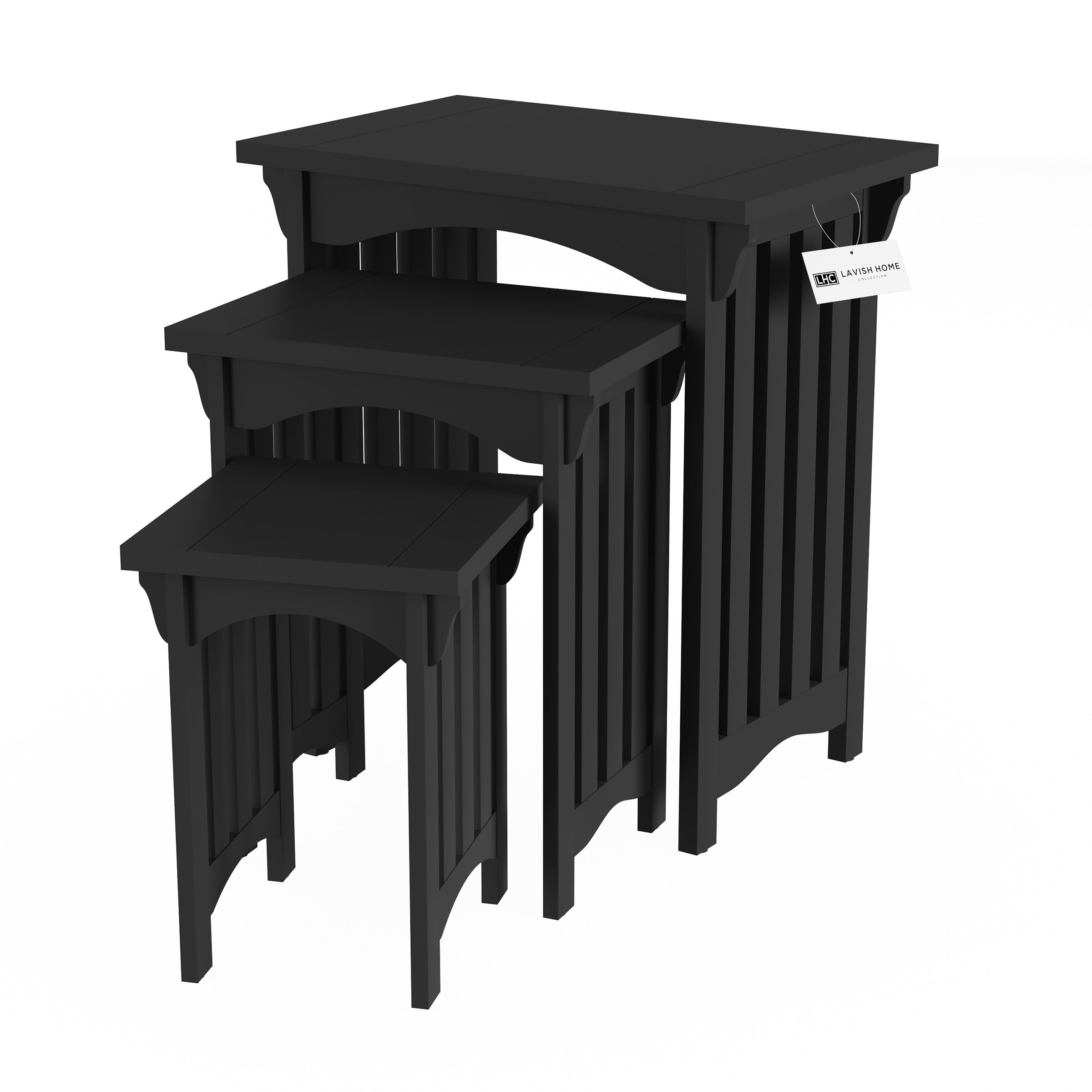 Nesting Tables-Set of 3, Traditional with Mission Style Legs by Lavish Home (Black)