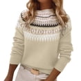 thumbnail image 2 of ThriftyPlait Fair Isle Crew Neck Sweater for Women Casual Long Sleeve Pullover Top Loose Fit Vintage Knitted Jumper Fall Winter Holiday Blouse, 2 of 7