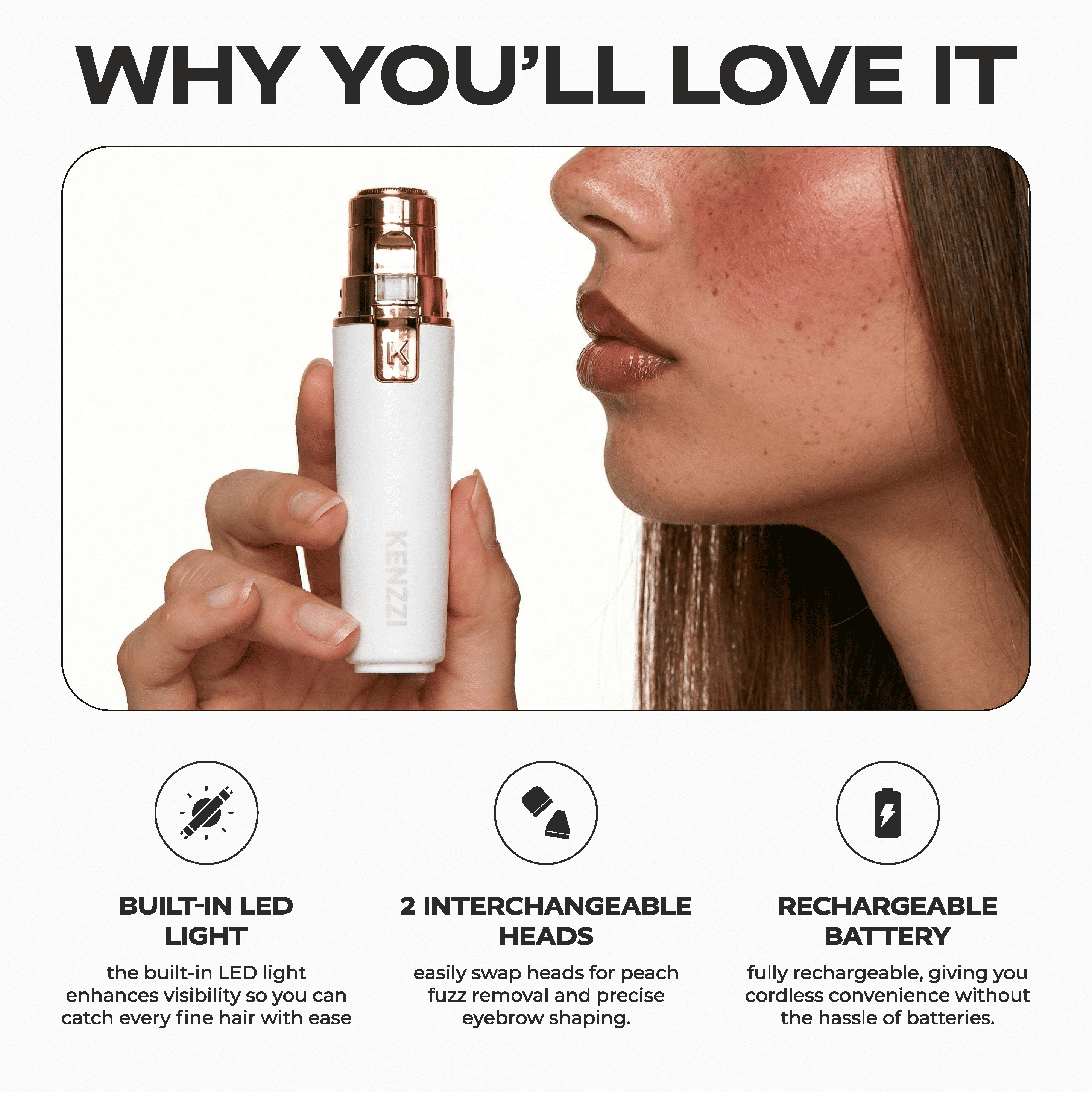 KENZZI 2-in-1 Rechargeable Women's Face Electric Shaver and Facial