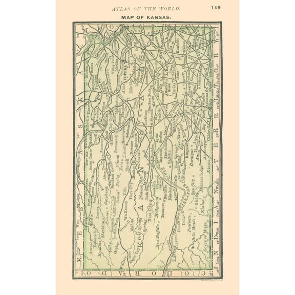 Historic State Map - Kansas - Alden 1886 - 23 x 36.95 - Vintage Wall Art