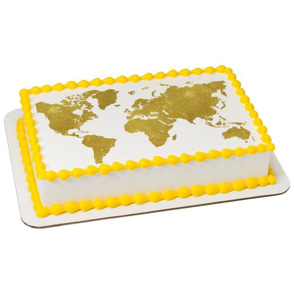 Personalised World Map Countries Travelling Rectangle Edible Icing Cake Topper 