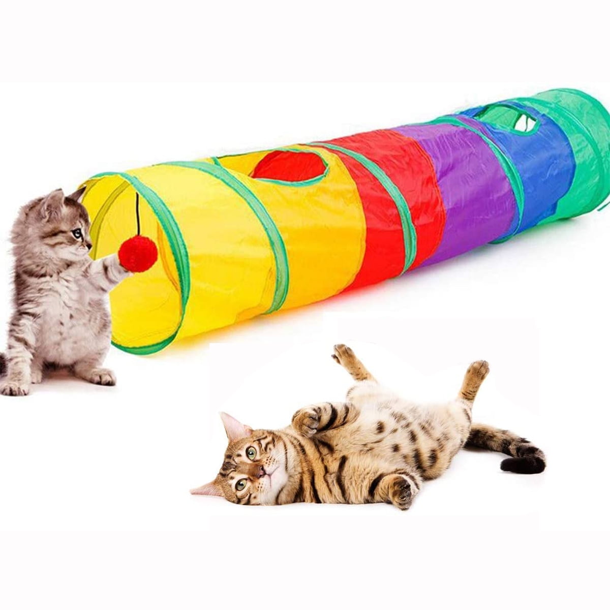 Seenda Collapsible Cat Play Tunnel with Ball,Cat Interactive Play Toy ...