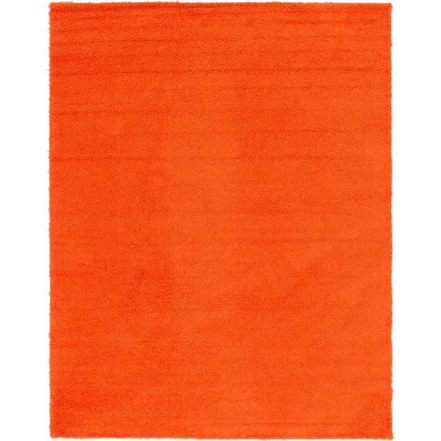 Unique Loom Solid Shag Modern Plush Area Rug 10' x 13' Rectangle Tiger Orange
