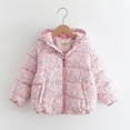 thumbnail image 2 of Winter Hooded Jacket for Girls Toddler 3-11Years Floral Printed Long Sleeved Casual Lightweight Outdoor Warm Padded Jacket for Girls, 2 of 10