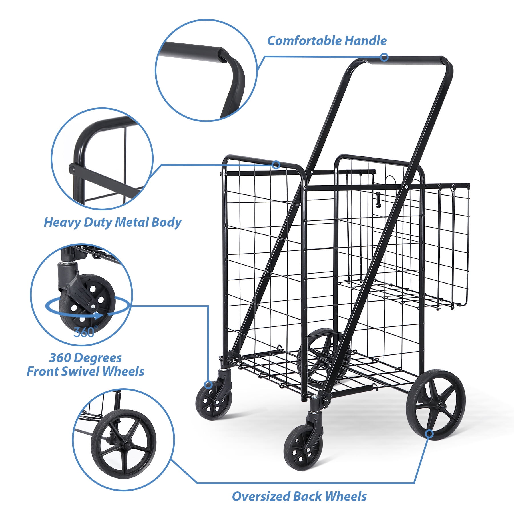 2,500円お安く⭕️カスタム1点物◎Volan◎S.M-Flex◎9.85 ZENSTYLE Heavy Duty Foldable Shopping Cart with Swivel