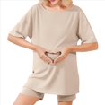 thumbnail image 1 of Conjunto de Dos Piezas para Mujer, Ropa de Verano 2025, Camisetas Extragrandes con Cuello en V, Pantalones Cortos Estilo Motero y Ropa Cómoda para Estar en Casa Albaricoque XL, 1 of 9