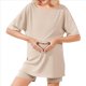 thumbnail image 1 of Conjunto de Dos Piezas para Mujer, Ropa de Verano 2025, Camisetas Extragrandes con Cuello en V, Pantalones Cortos Estilo Motero y Ropa Cómoda para Estar en Casa Albaricoque XL, 1 of 9