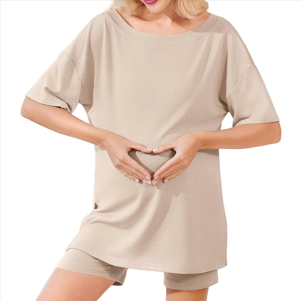 Conjunto de Dos Piezas para Mujer, Ropa de Verano 2025, Camisetas Extragrandes con Cuello en V, Pantalones Cortos Estilo Motero y Ropa Cómoda para Estar en Casa Albaricoque XL