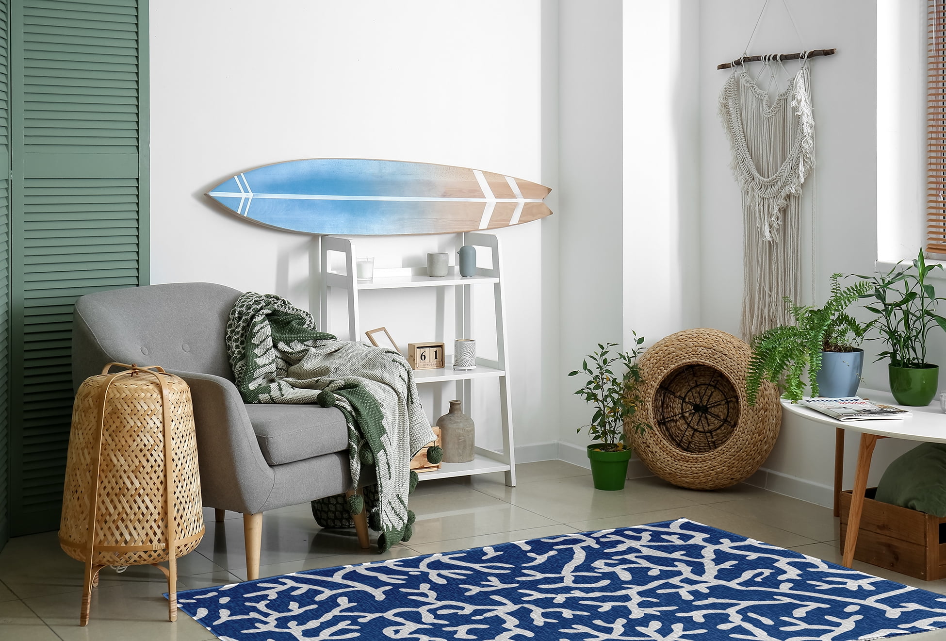 4' x 6' Simply Daisy Seaweed Beach Style Chenille Area Rug, Nautical Navy