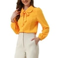 thumbnail image 4 of CAMISA DE MUJER CON BOTONES INSPIRE CHIC, CUELLO PETER PAN, CON LAZO, BLUSA DE COLOR SÓLIDO L, AMARILLO BRILLANTE, 4 of 6