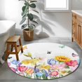 thumbnail image 4 of Spring Summer Floral Round Living Room Rugs 4 ft, Watercolor Sunflowers Tulip Romantic Butterfly Bee Washable Area Rug with Non-Slip Sturdy Edge Binding Round Carpet for Entryway Kitchen Bathroom, 4 of 9