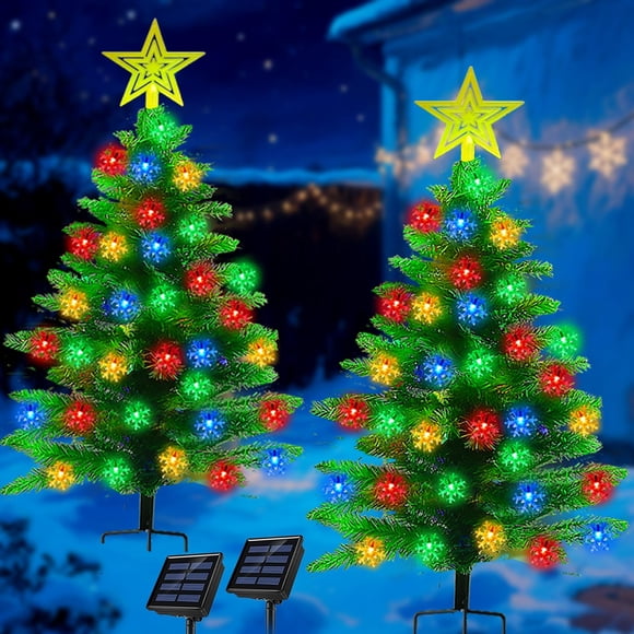 Paquete de 2 árboles de Navidad solares HUGSVIK de 110 cm con 100 luces