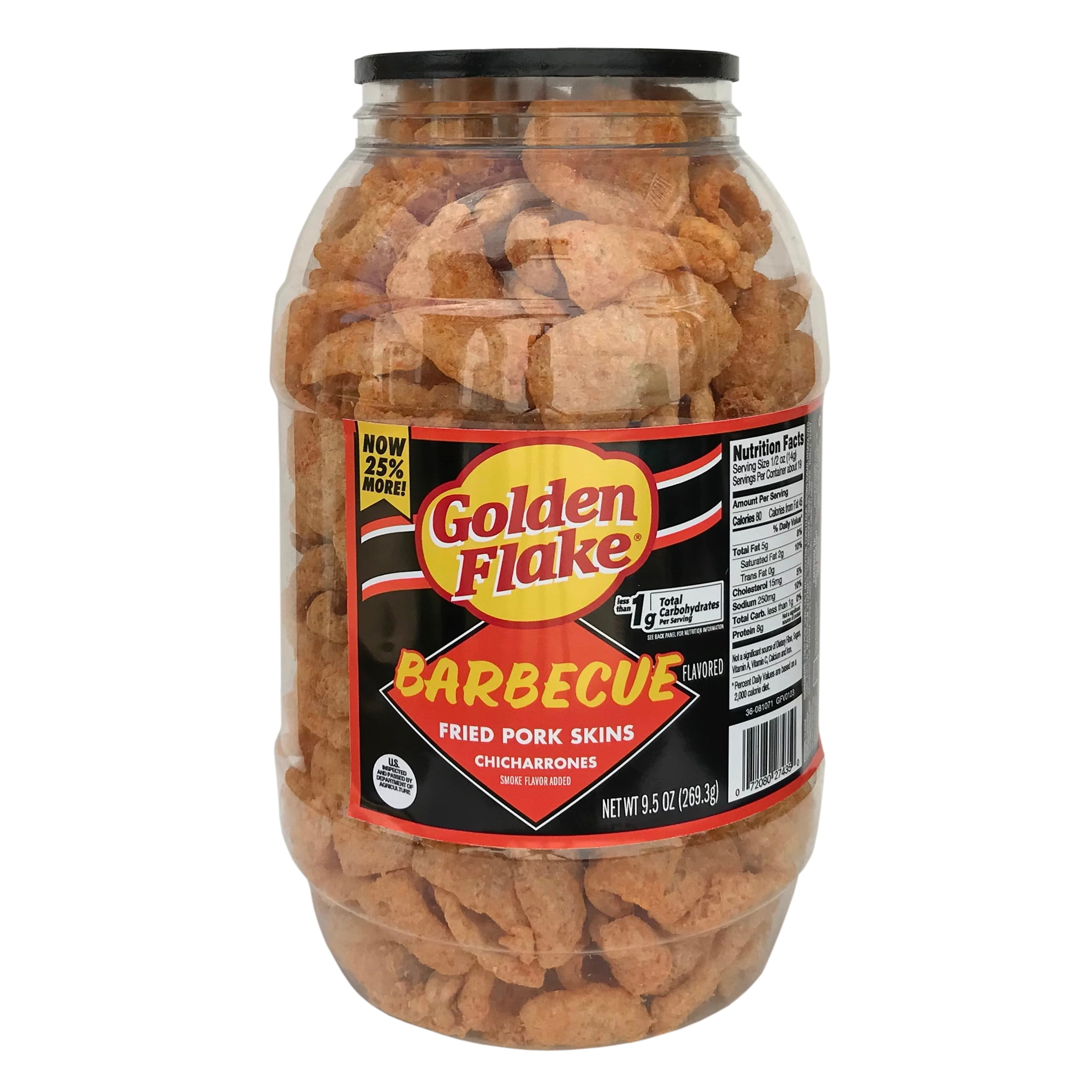 (2 pack) Golden Flake Barbecue Fried Pork Skins, 9.5 oz Barrel