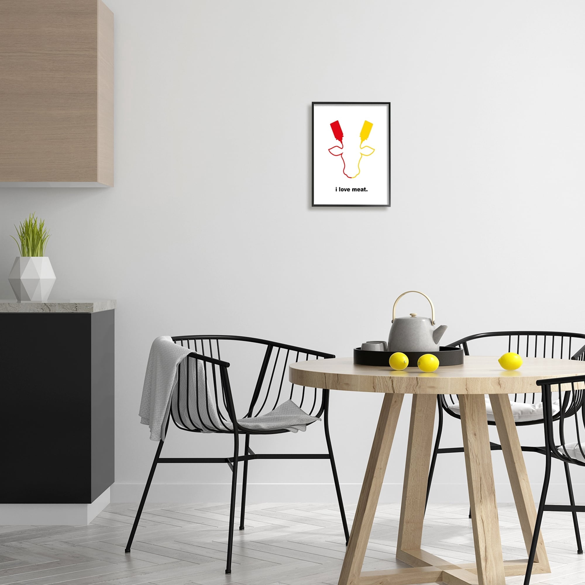 Stupell Industries Ketchup Mustard Bottle I Love Meat Cow Outline Graphic Art Black Framed Art Print Wall Art, 11x14, by Atelier Posters