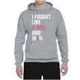 thumbnail image 2 of Wild Bobby I Fought Like A Girl and Won Breast Cancer Awareness Unisex Hoodie Sweatshirt, Heather Grey, 3X-Large, 2 of 6