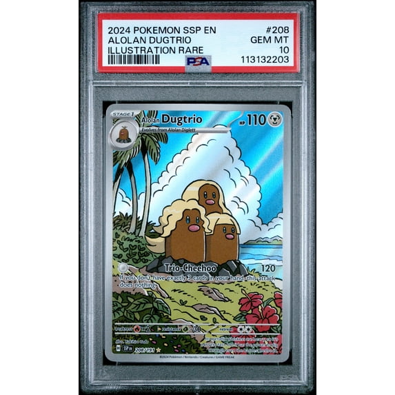 Graded 2024 Pokemon Alolan Dugtrio #208 Surging Sparks Trading Card Game PSA 10 Gem Mint