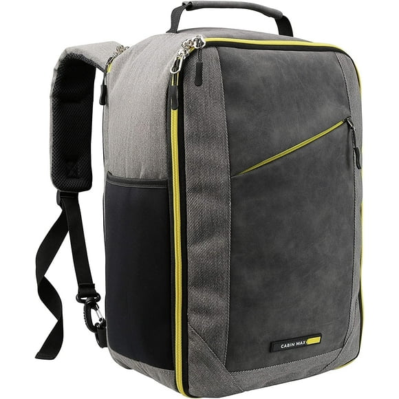 Cabin Max Manhattan Stowaway 20L Travel Backpack Carry on Luggage Sized 40x25x20cm (16x10x8) Lightweight (Grey yellow)