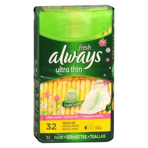 Always Fresh Ultra Thin Maxi Pads, Regular With FlexiWings 32 Pads