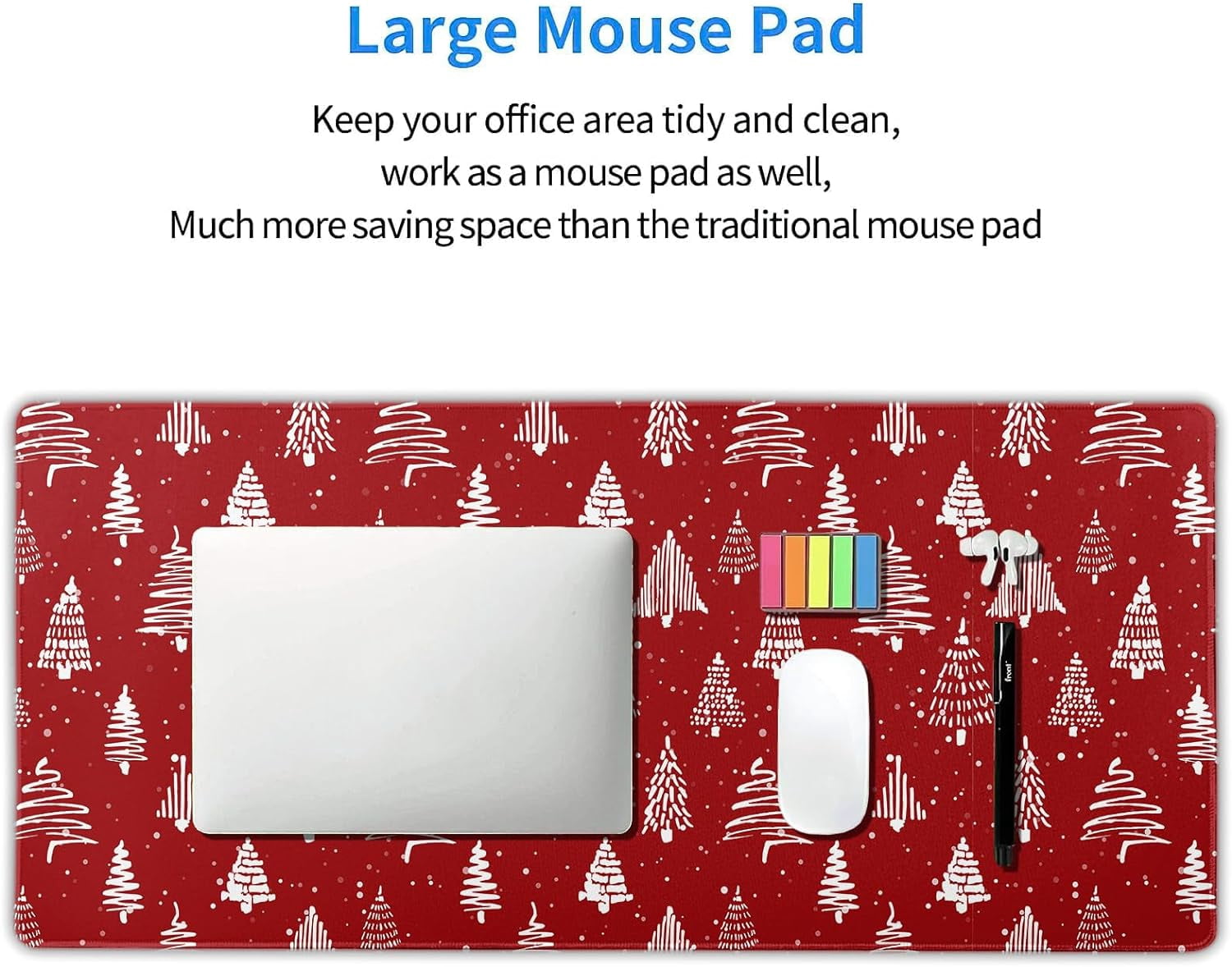 Red Christmas Mouse Pad Christmas Tree Xmas Holiday Winter Extended Desk Mat 90X40 CM Non-Slip Rubber Base Stitched Edge Large XXL Mousepad for Gaming Laptop Computer Desktop 35.4×15.7 Inch