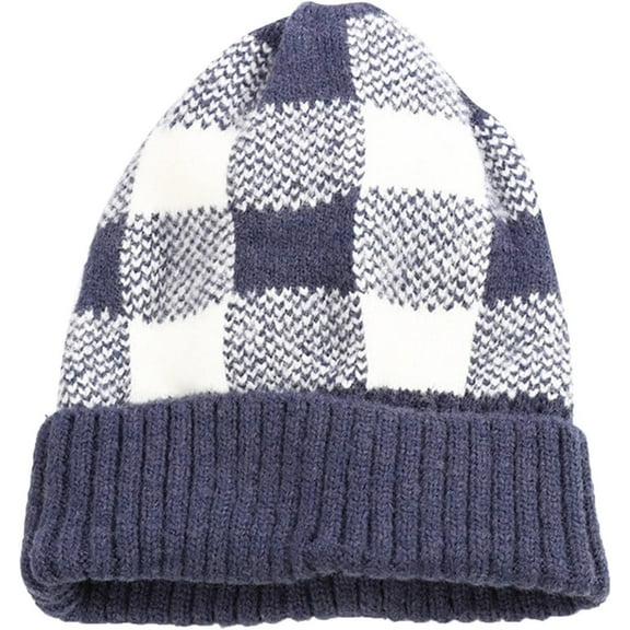 YooGuoGuo Womens Mens Stretch Plaid Print Beanie Hats Slouchy Soft Cuffed Skull Caps Winter Thicken Warm Ski Cycling Cable Knit Caps