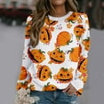 thumbnail image 2 of Chandail en Molleton Citrouille Chat pour Femmes Halloween Col Rond Chandail Manches Longues Hauts Décontractés Amples, 2 of 5