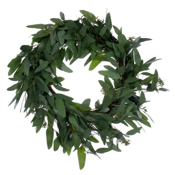 Vickerman 24" Artificial Green Seeded Willow Eucalyptus Wreath
