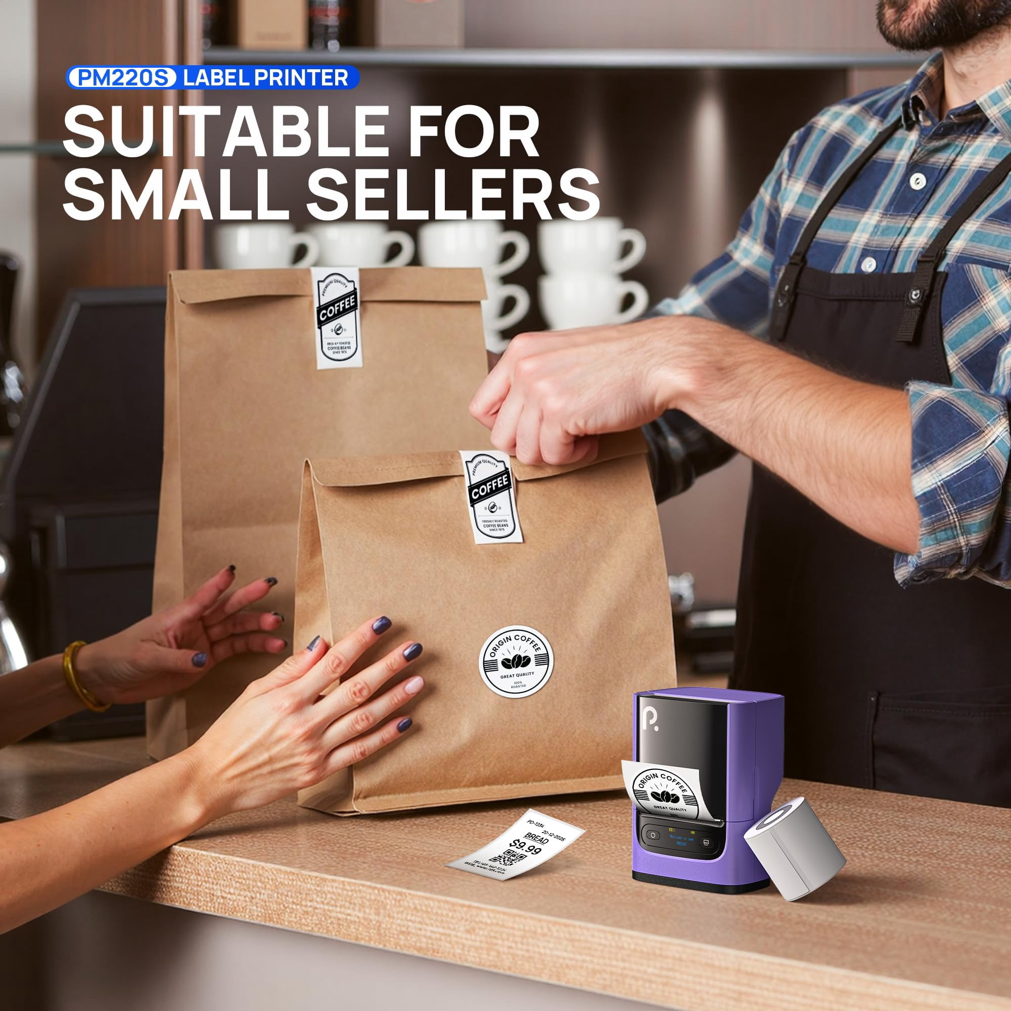 Pm220s Label Maker Machine With Tape  2 Inch Bluethooth Portable Thermal Printer For Small Business Office Home Address Logo Sticker Phone/tablet/pc Purple