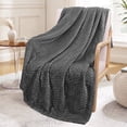 thumbnail image 6 of Exclusivo Mezcla Large Flannel Fleece Throw Blanket, Jacquard Weave Leaves Pattern (50" x 70", Dark Grey), 6 of 8