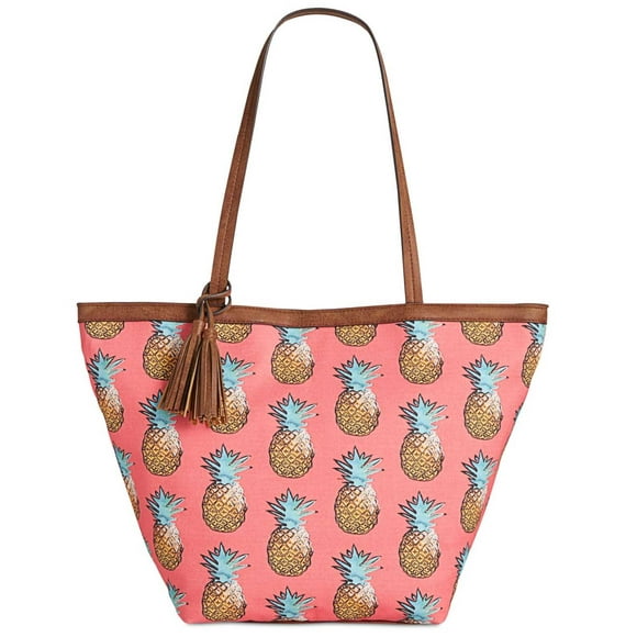 Style & Co. Women’s Printed Canvas Tote Handbags, Coral Pineapple, Large
