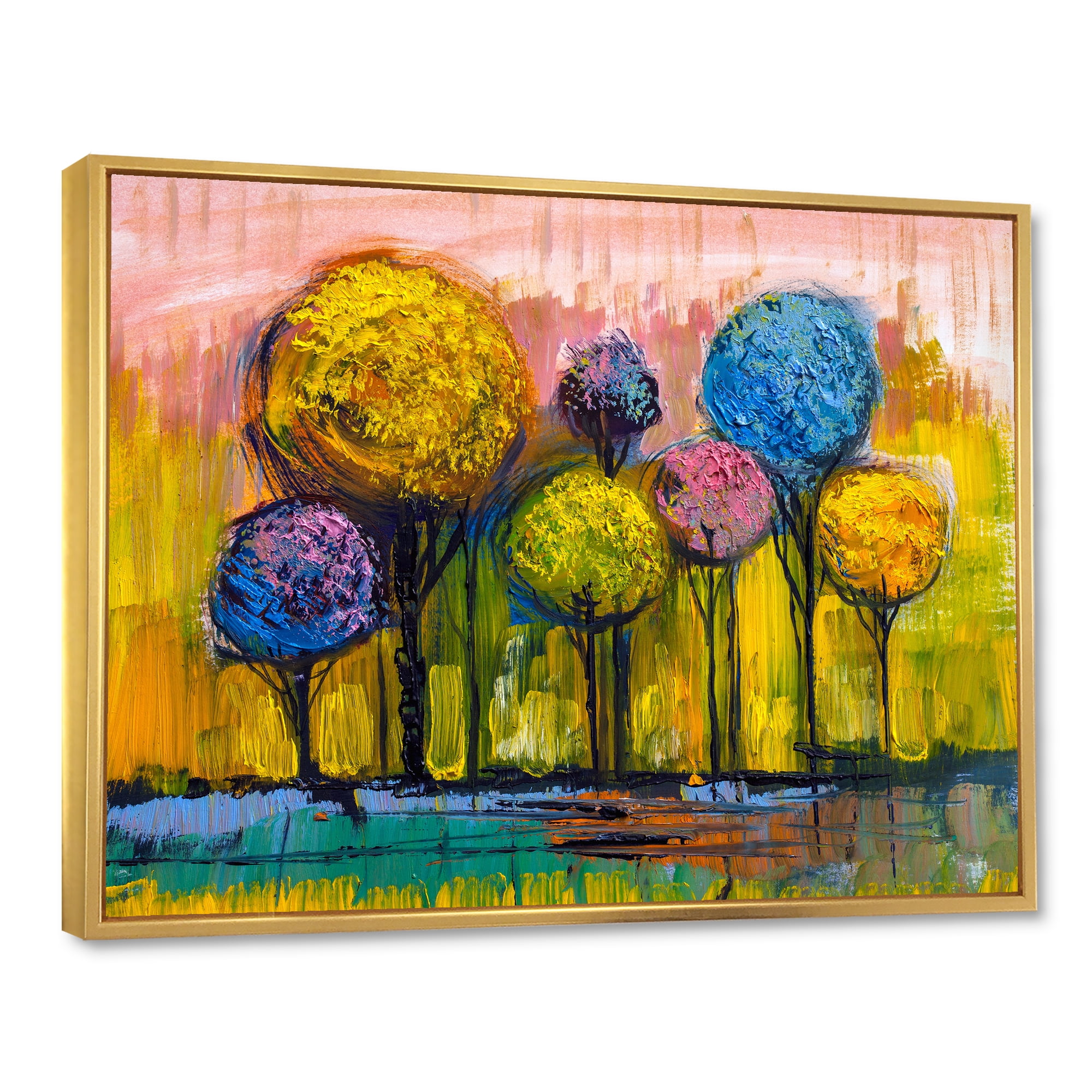 Designart 'Colourful Landscape Trees Impressionist IV' Modern Framed Canvas Wall Art Print