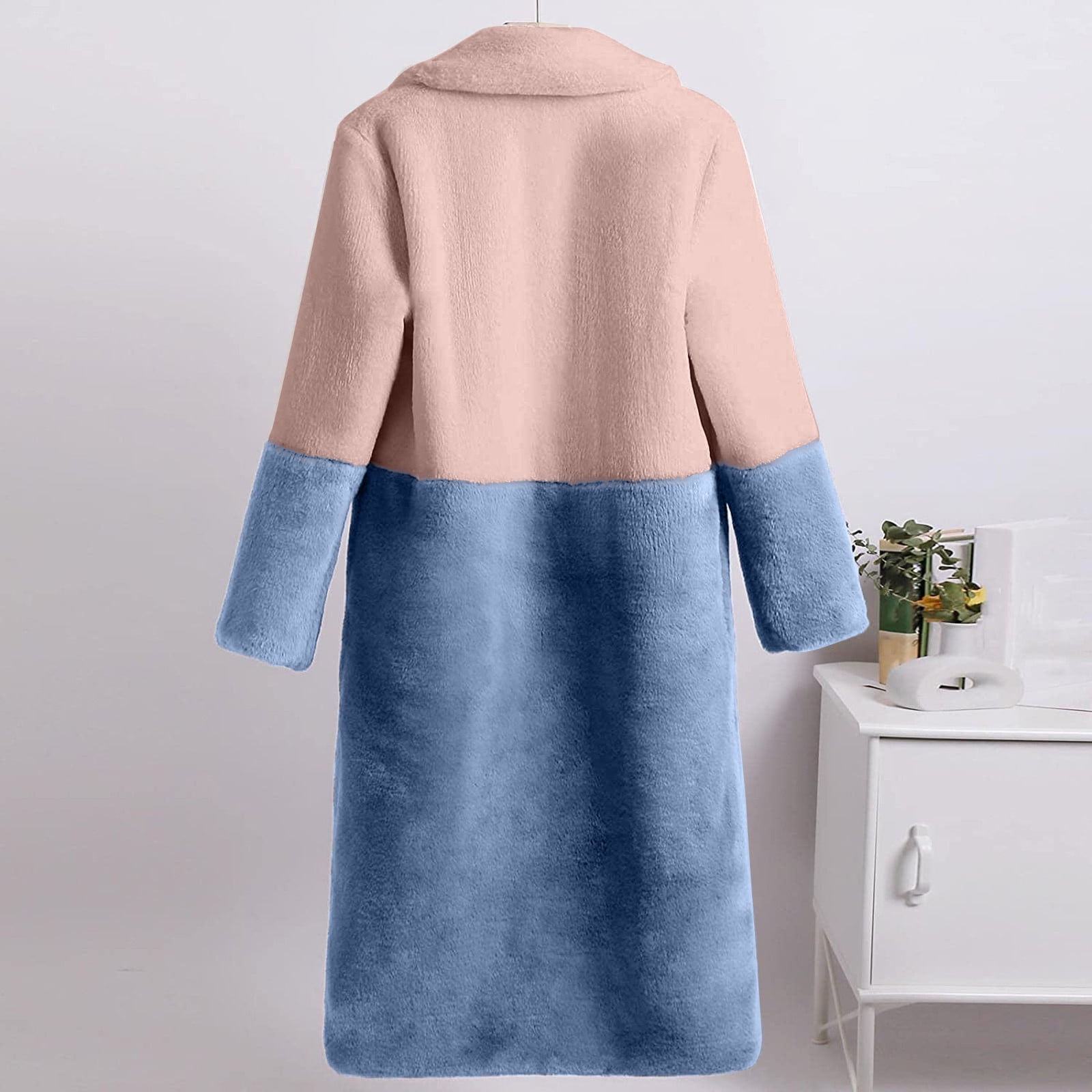 Women's Soft Faux Teddy Fuzzy Warm Long Overcoat Open Front Cardigan Lapel Collar Long Sleeve Loose Fit Jacket Coat
