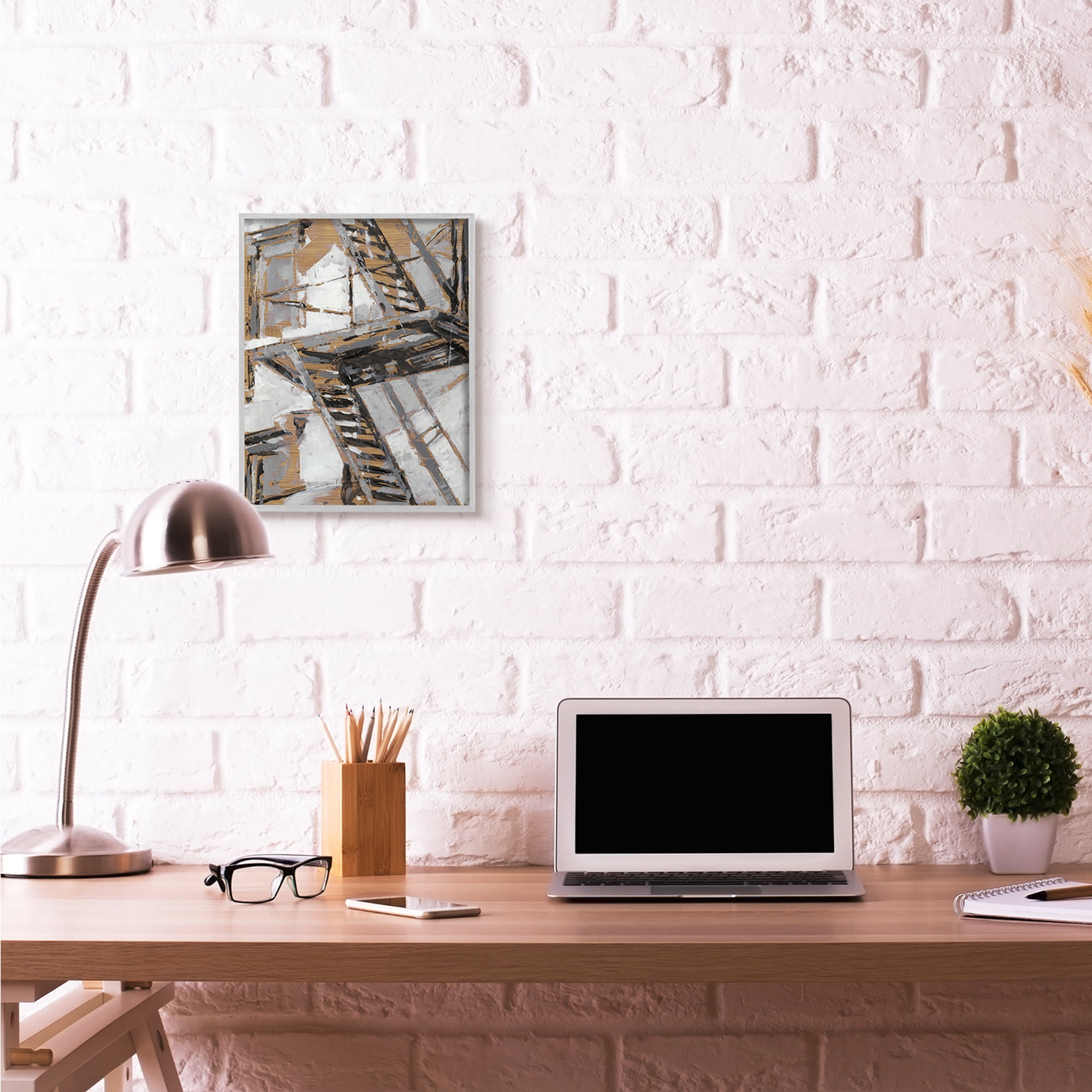 Stupell Industries Abstract Fire Escape Gold Silver City Painting Gray Framed Art Print Wall Art, 16x20, by Ethan Harper