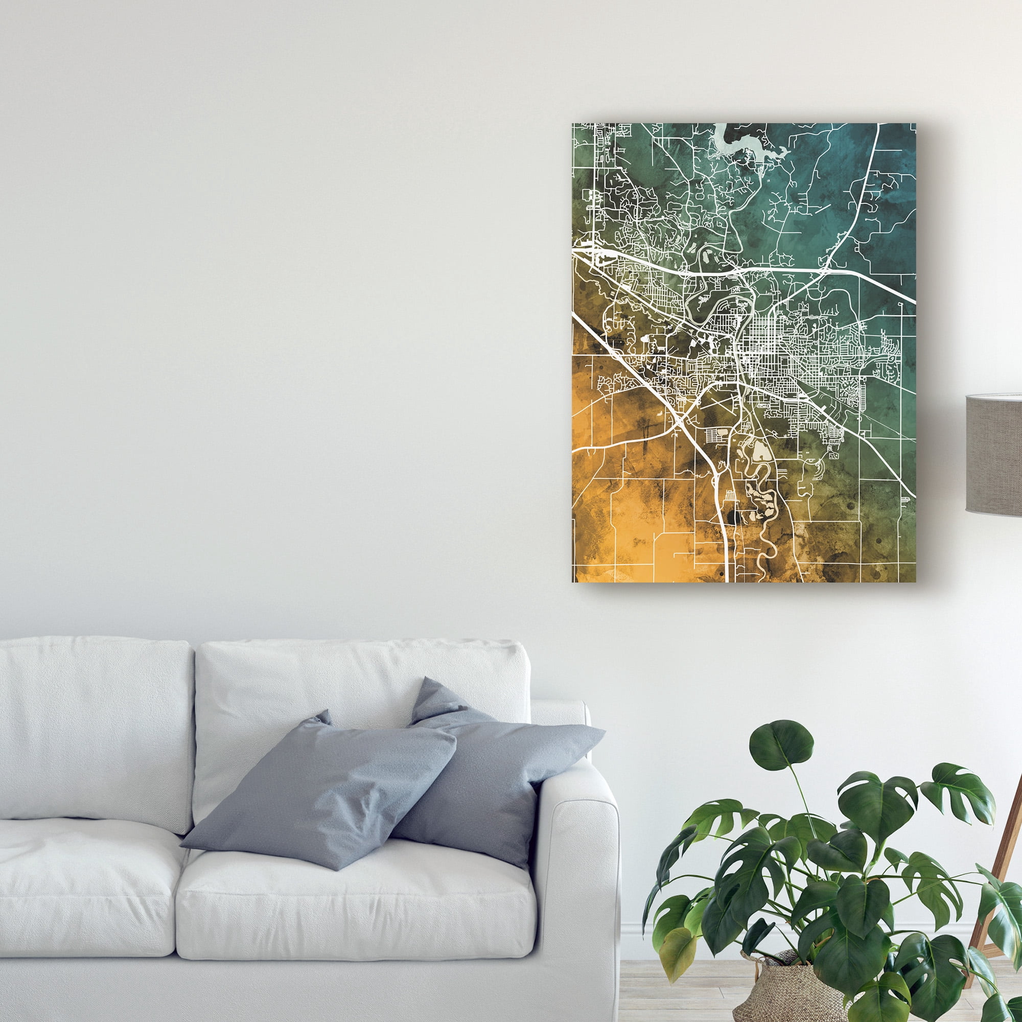 Trademark Fine Art 'Iowa City Map Teal Orange' Canvas Art by Michael Tompsett