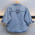 thumbnail image 4 of Zpanxa Girls Jean Jacket Kids Lapel Short Sleeve Washed Denim Shirt Jacket Toddler Girls Casual Layering Jean Top, 4 of 6