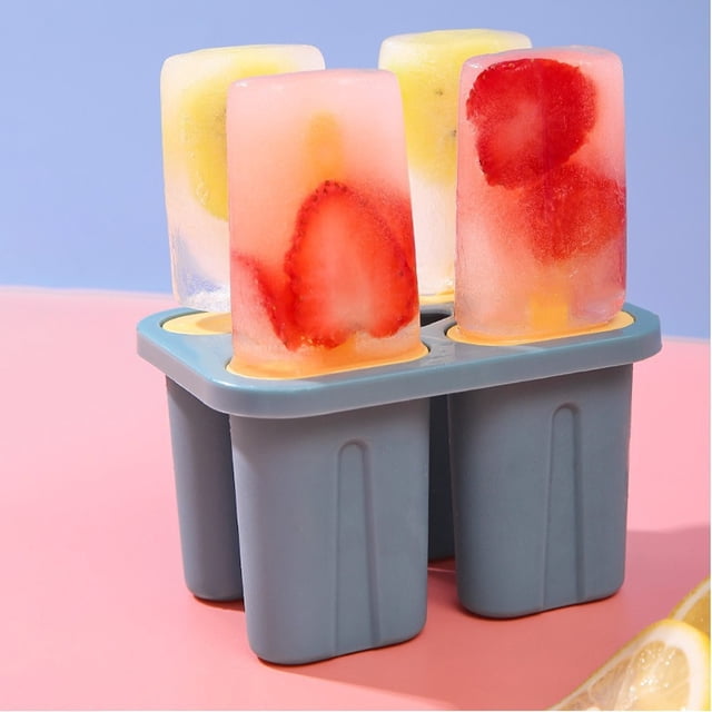 EDHITNR Food Grade Ice Cream Mold 4 Grid with Lid for Homemade Popsicles Cheese Sticks Low Temperature Resistant