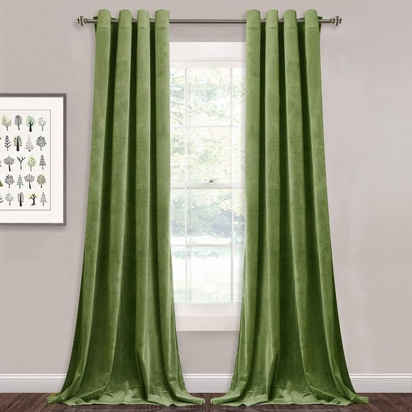 Cortinas Stangh Grass de terciopelo verde 132 cm x 213 cm, 2 paneles
