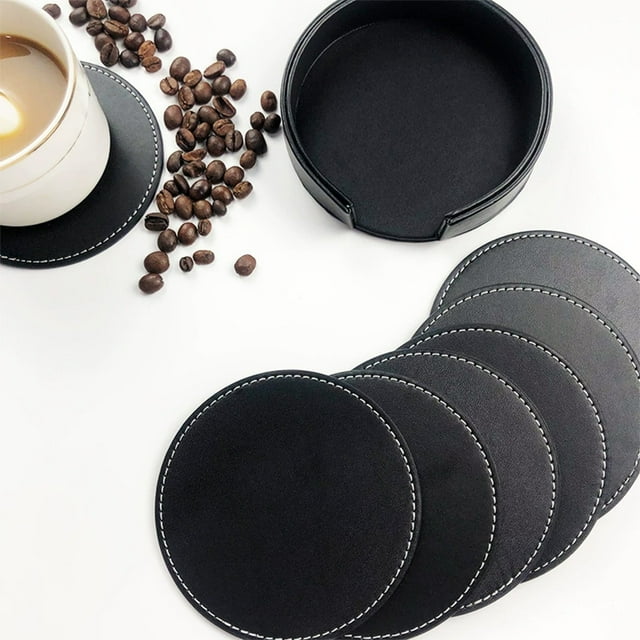 Double-Sided Leather Coasters Set - 6-Piece Heat-Resistant Drink Coasters with Insulating Pads for Office, Desk, Coffee Table, and Home Decor