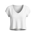 thumbnail image 5 of yillto Women Crop Shirts Short Sleeve V Neck Tees Summer Baisc Tshirts Solid Color Casual Tops Clothes, 5 of 6