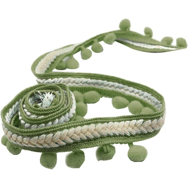 Zhuge Cinta de costura trenzada con flecos y borlas para cortinas, rollo de tela para tapicería, color verde