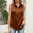 thumbnail image 6 of Womens Silk Satin Sleeveless Button Down Shirts Blouses Solid Casual Loose V Neck Classic Tank Tops for Work Office (XXL,Light Brown), 6 of 6
