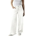 thumbnail image 3 of Women's High Waist Wide Leg Baggy Jeans with Stretch Comfort Fit and Pull-On Button Fly Design Medium Blue Wash Denim Pants for Casual Daily Wear Street Style and Weekend Outings White XL, 3 of 8